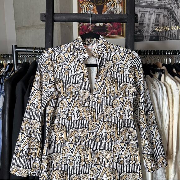 Jude Connally Chris Tunic Dress Elephant Print, Black Cream White - Picture 2 of 10